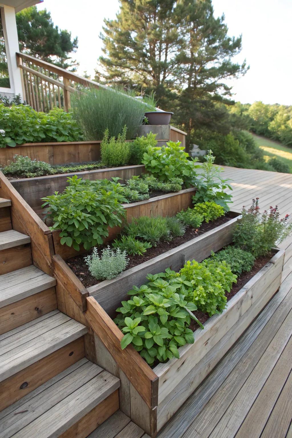 Utilize vertical space using a stair herb garden.