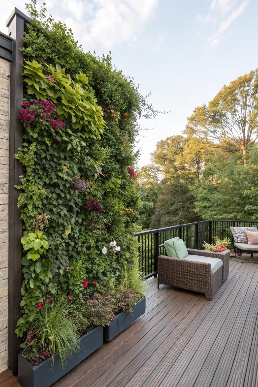 A tiered garden providing a vibrant, living privacy feature.