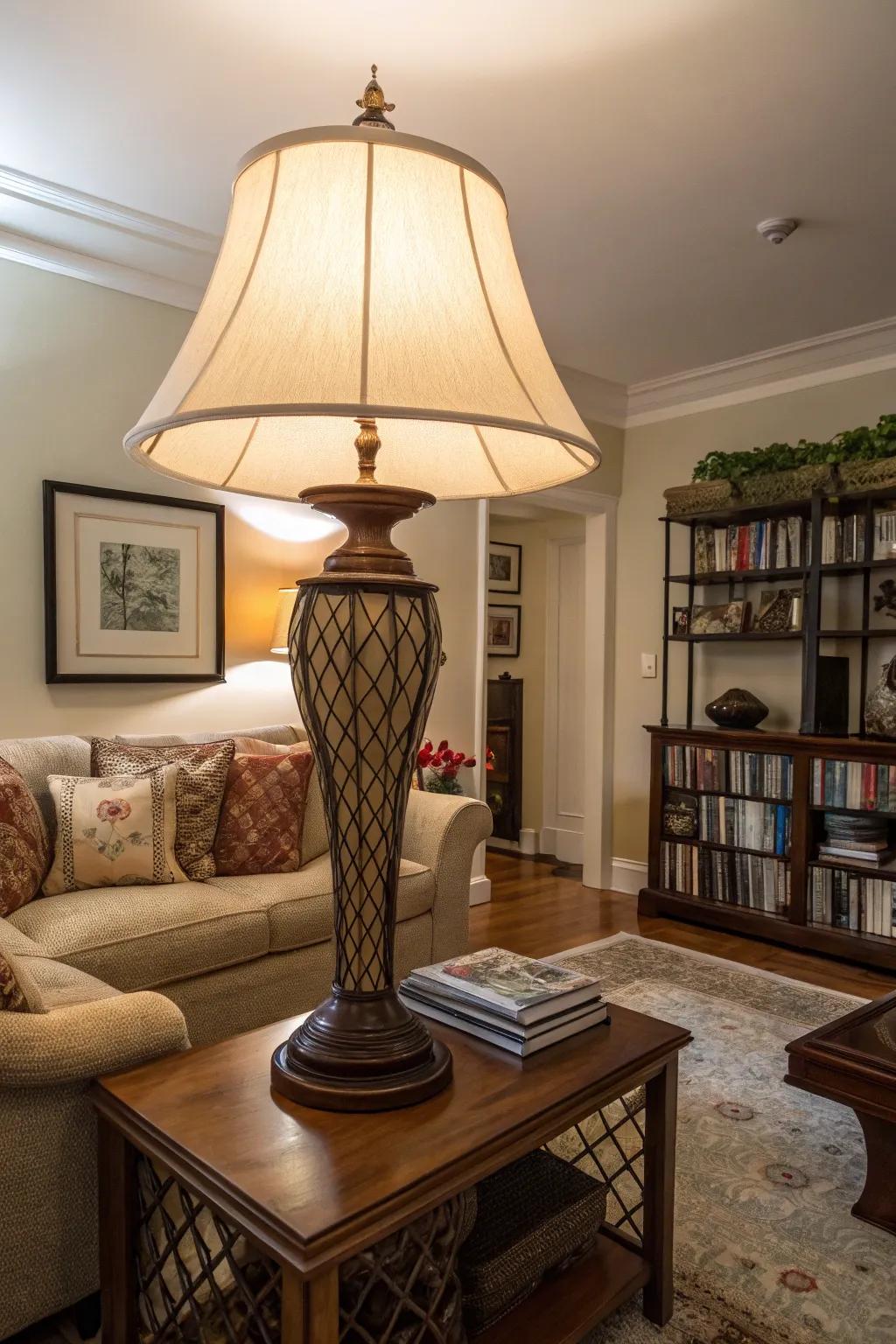 A big lamp functions as an impressive focal point.