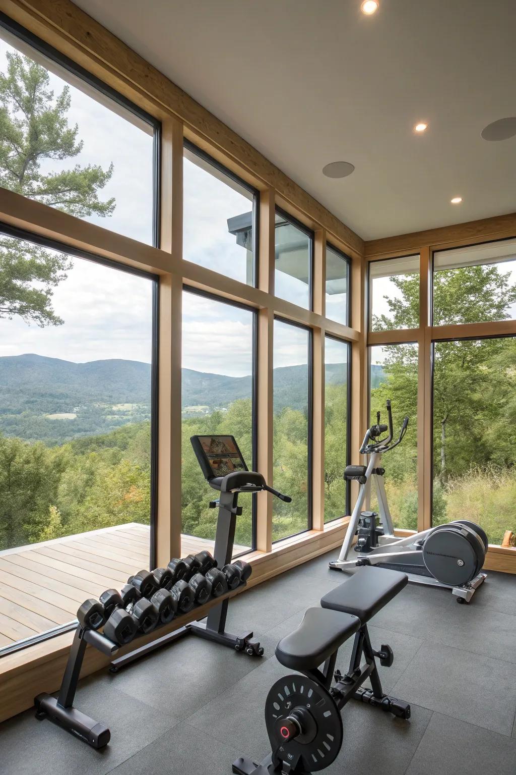A fitness studio with views, crafting an inspirational workout atmosphere.