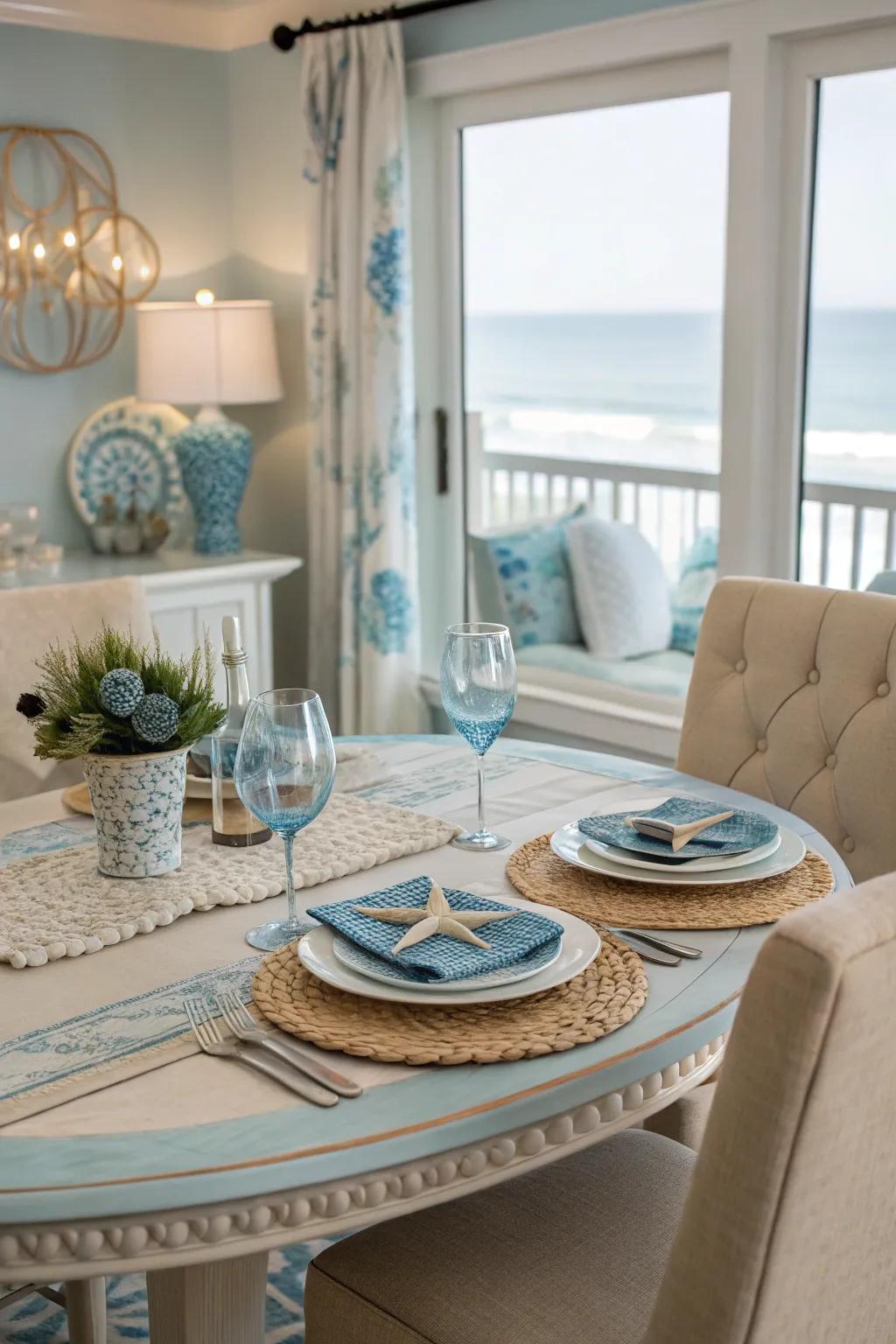 Blue-tinted stain exudes coastal cool and serenity.