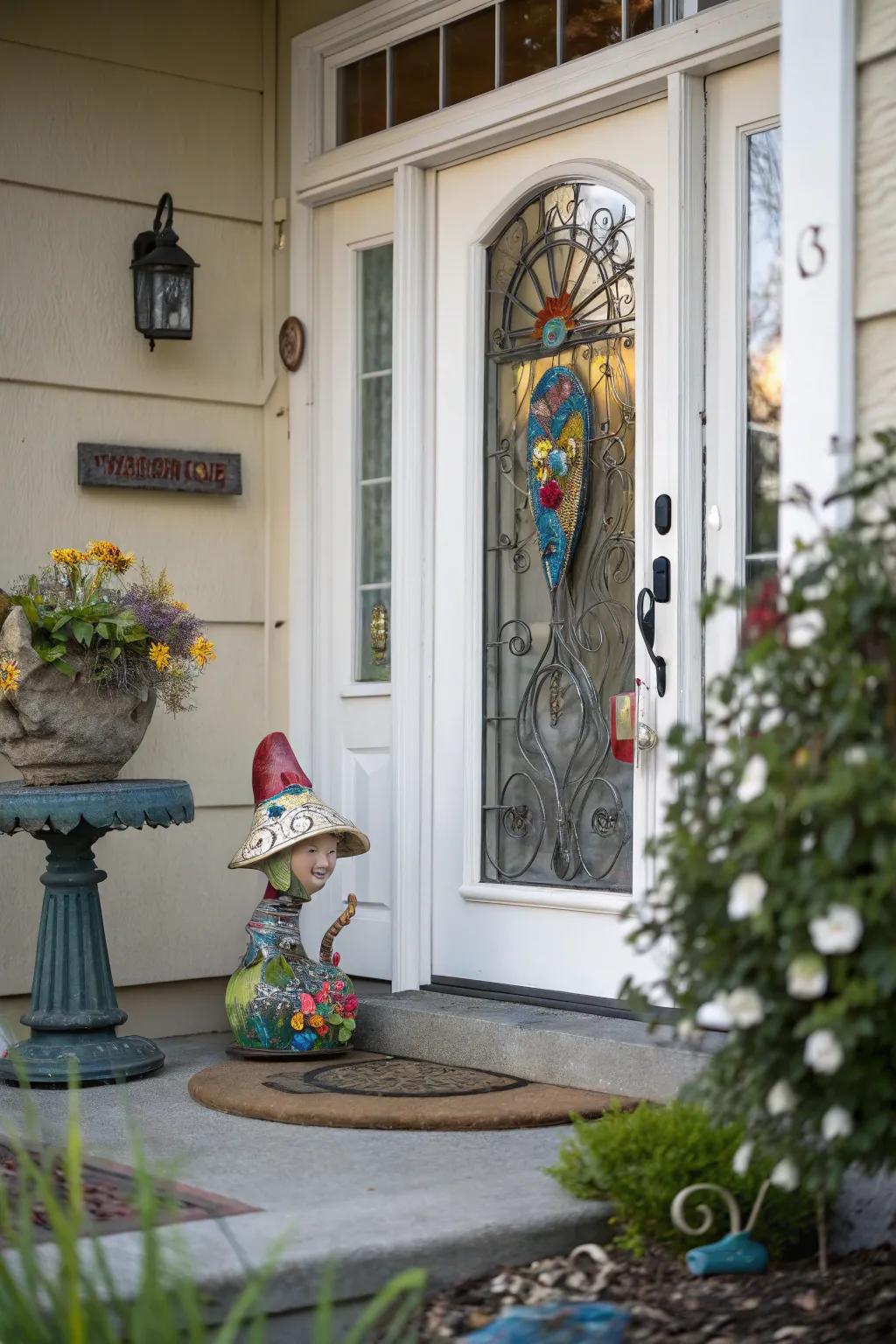 Add creative flair with exterior artistic pieces.