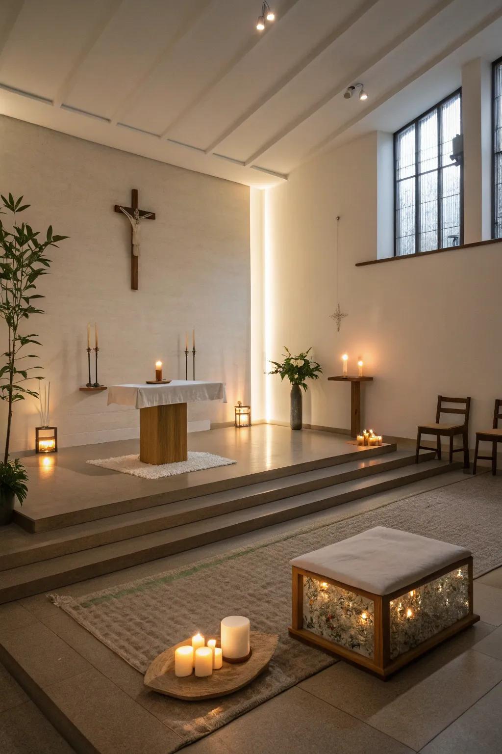Establish a peaceful retreat with a tranquil prayer area.