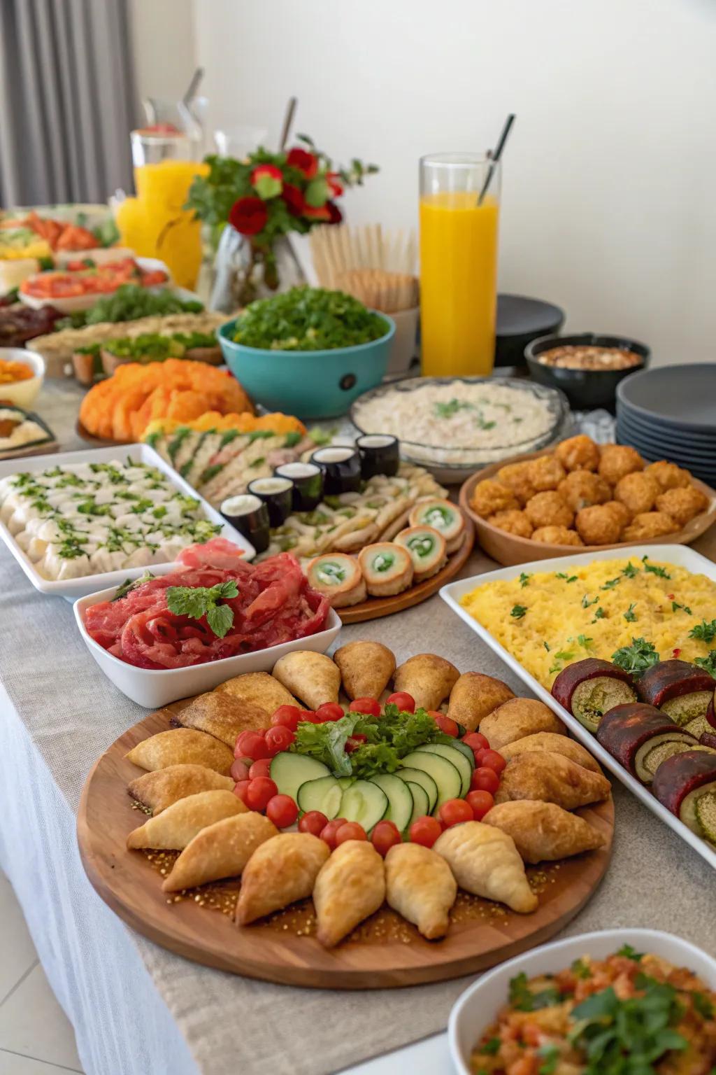 A multi-cultural meal selection injecting an exciting and flavorful twist to the brunch.