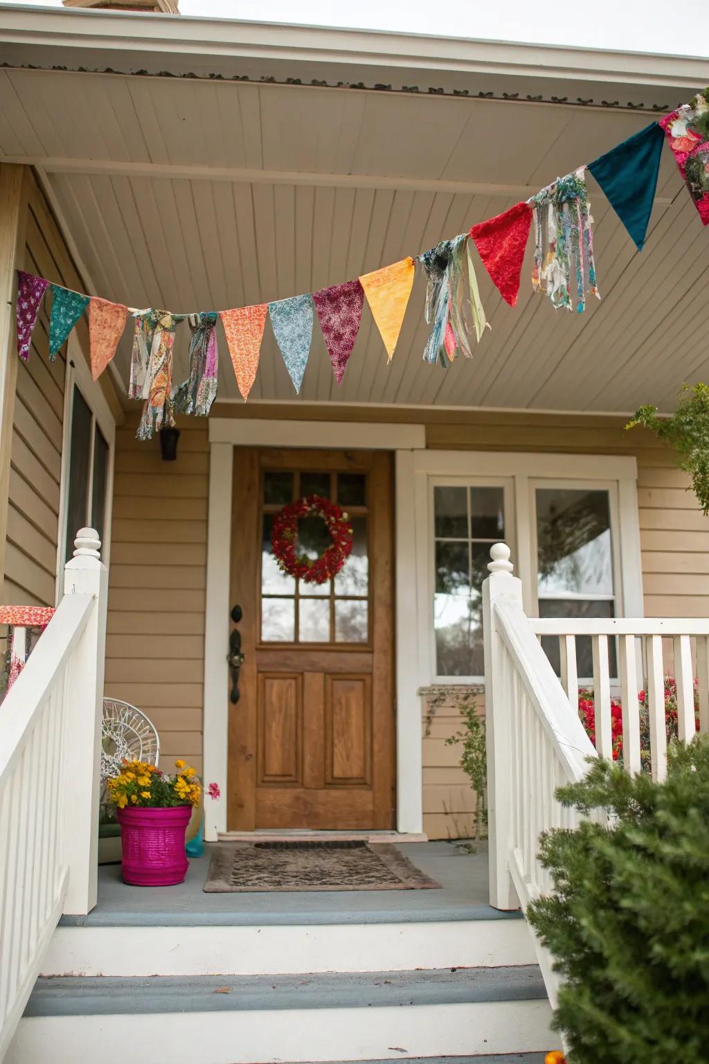 A cloth swag adds a fun splash of color to the fall decor.