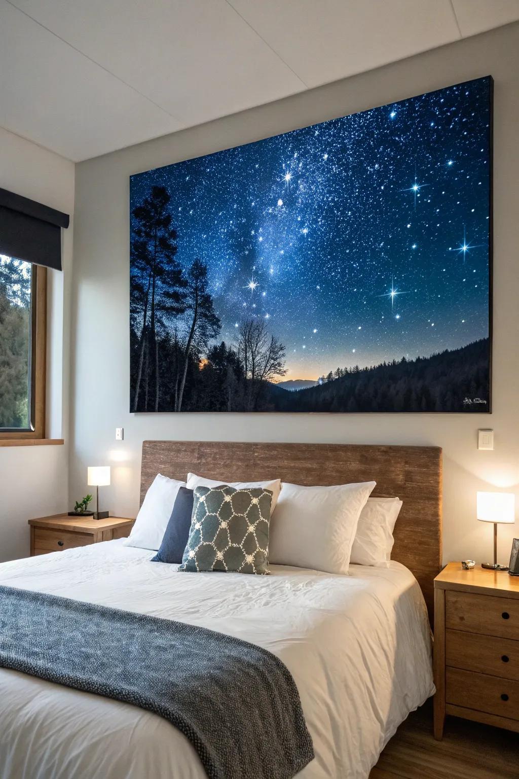 An illustration of a twinkling evening sky invites peace and dreams.