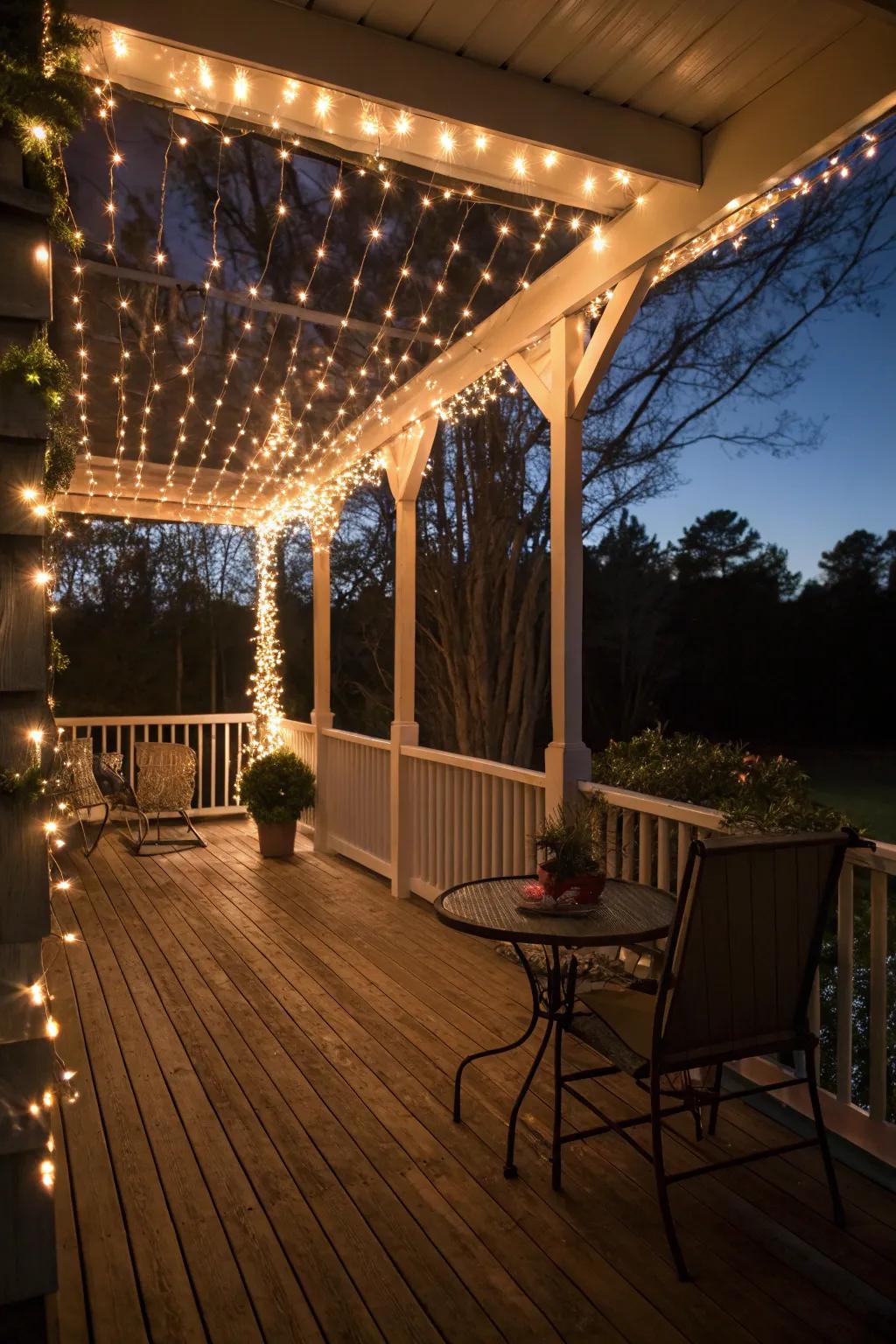 Twinkle lights add warmth and whimsy to your fall porch.