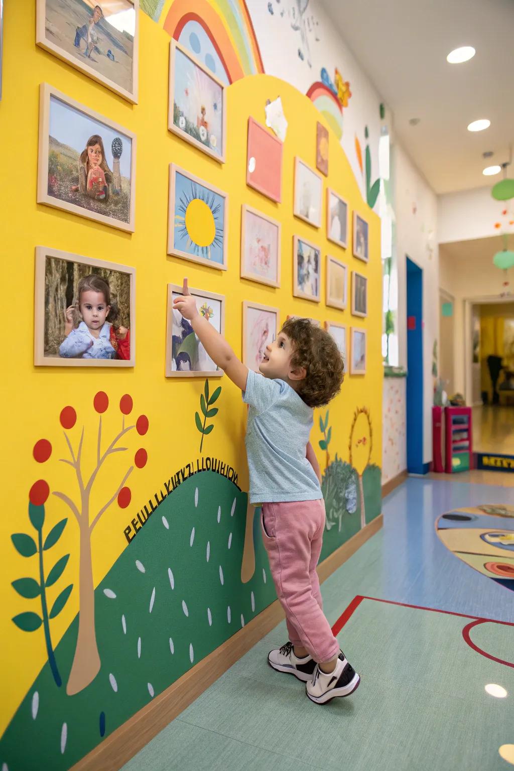 Children engaged in decor with interactive walls.