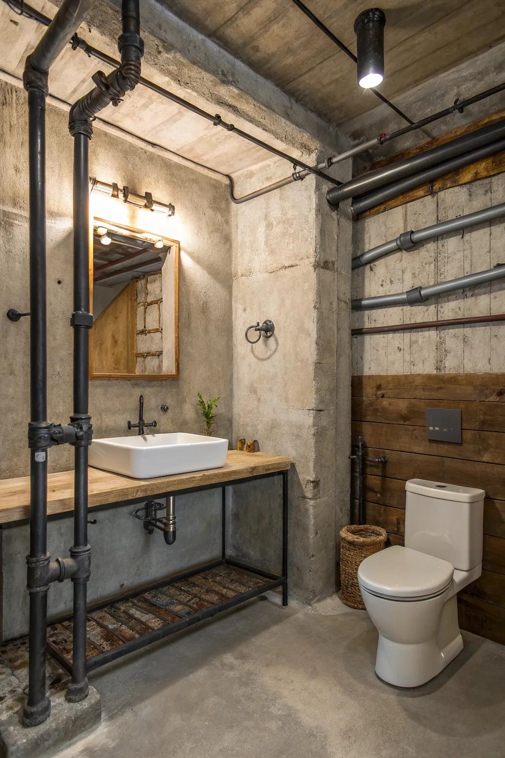 A country bathroom gains an unexpected edge from industrial elements.
