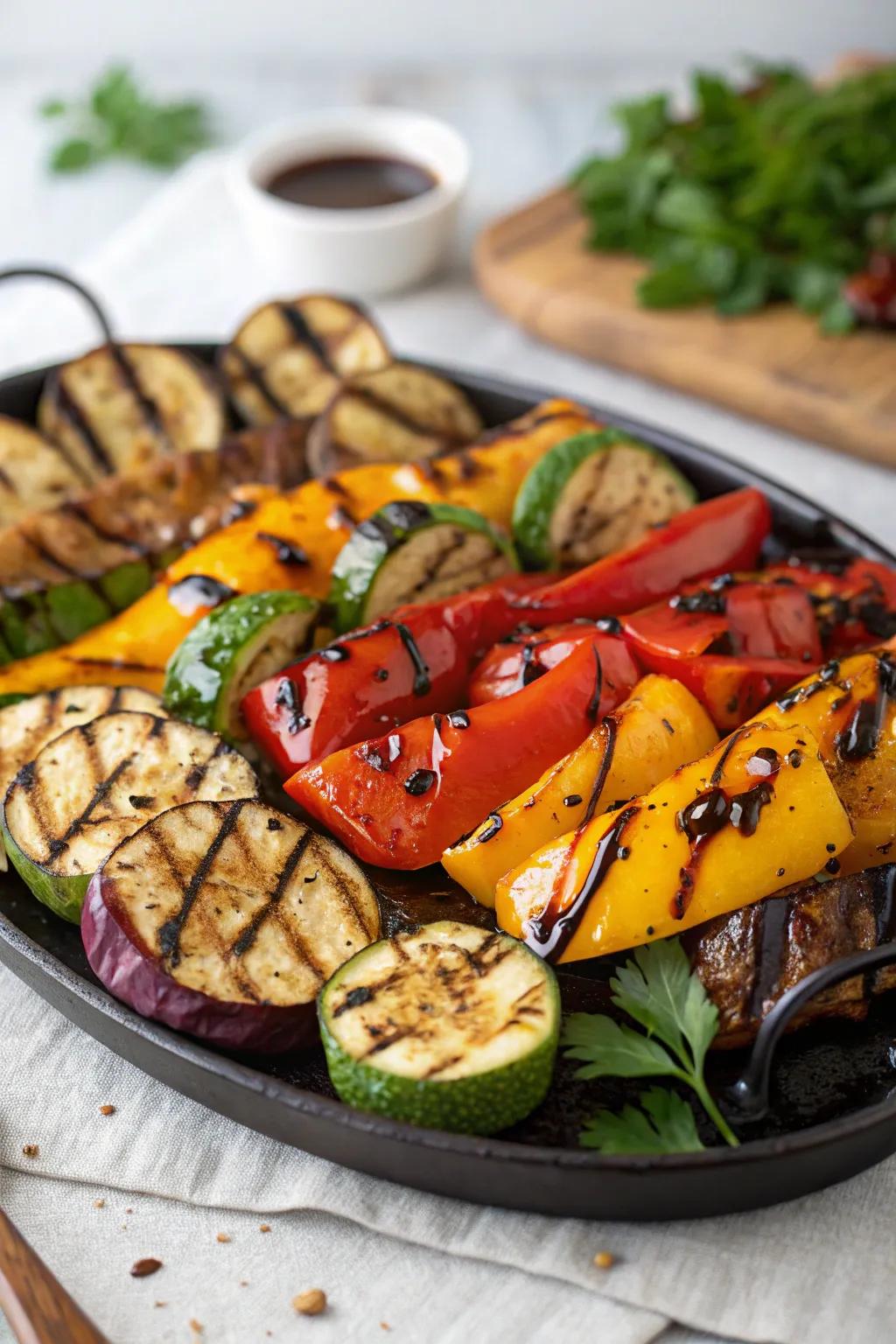 Delight in the flavors of a grilled veggie platter.