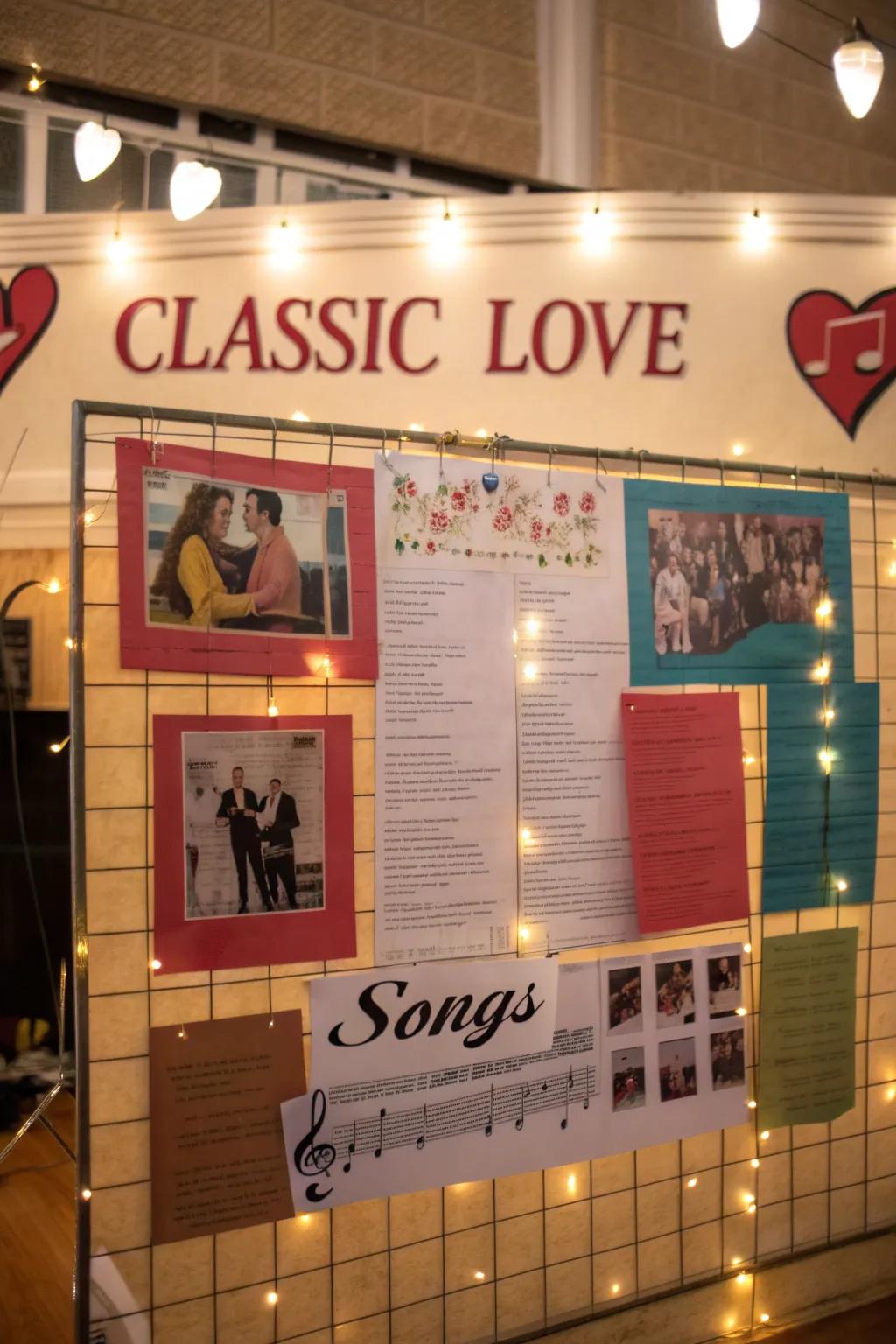 A affection song-themed bulletin board featuring musical notes.