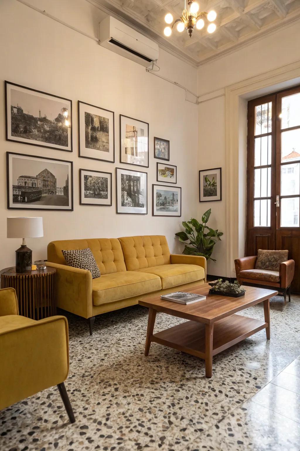 Fragmented stone floors bring a bold, vintage vibe to contemporary designs.