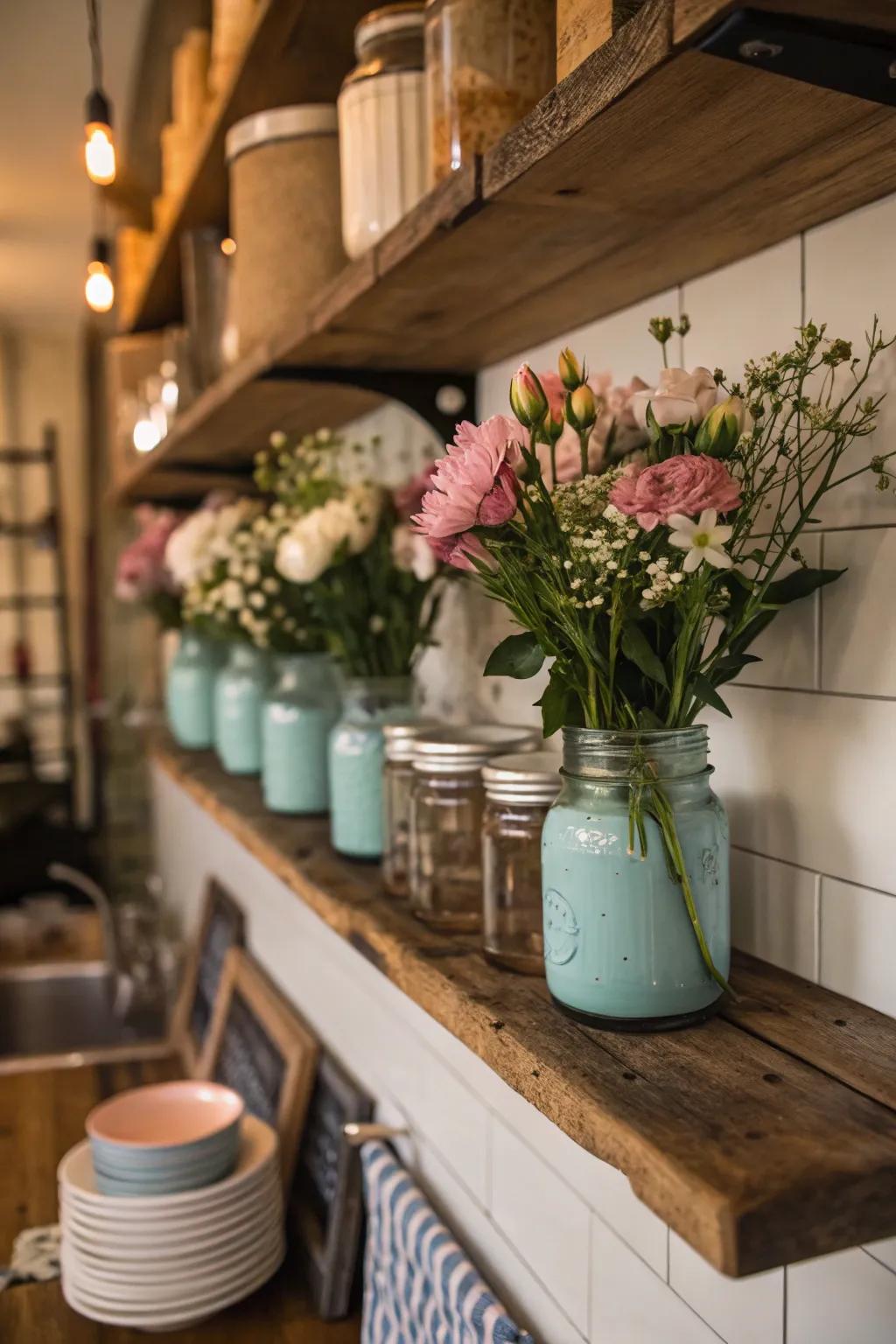 Transport rural fascination through upcycled mason vessel plant holders.