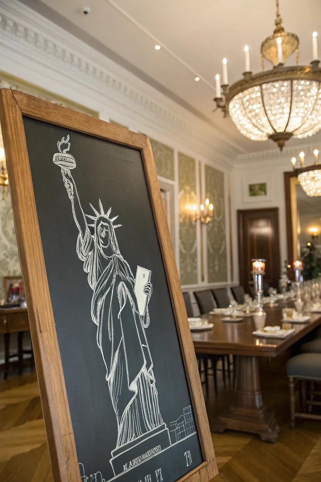 Freedom's torch adds elegance to this chalkboard art.
