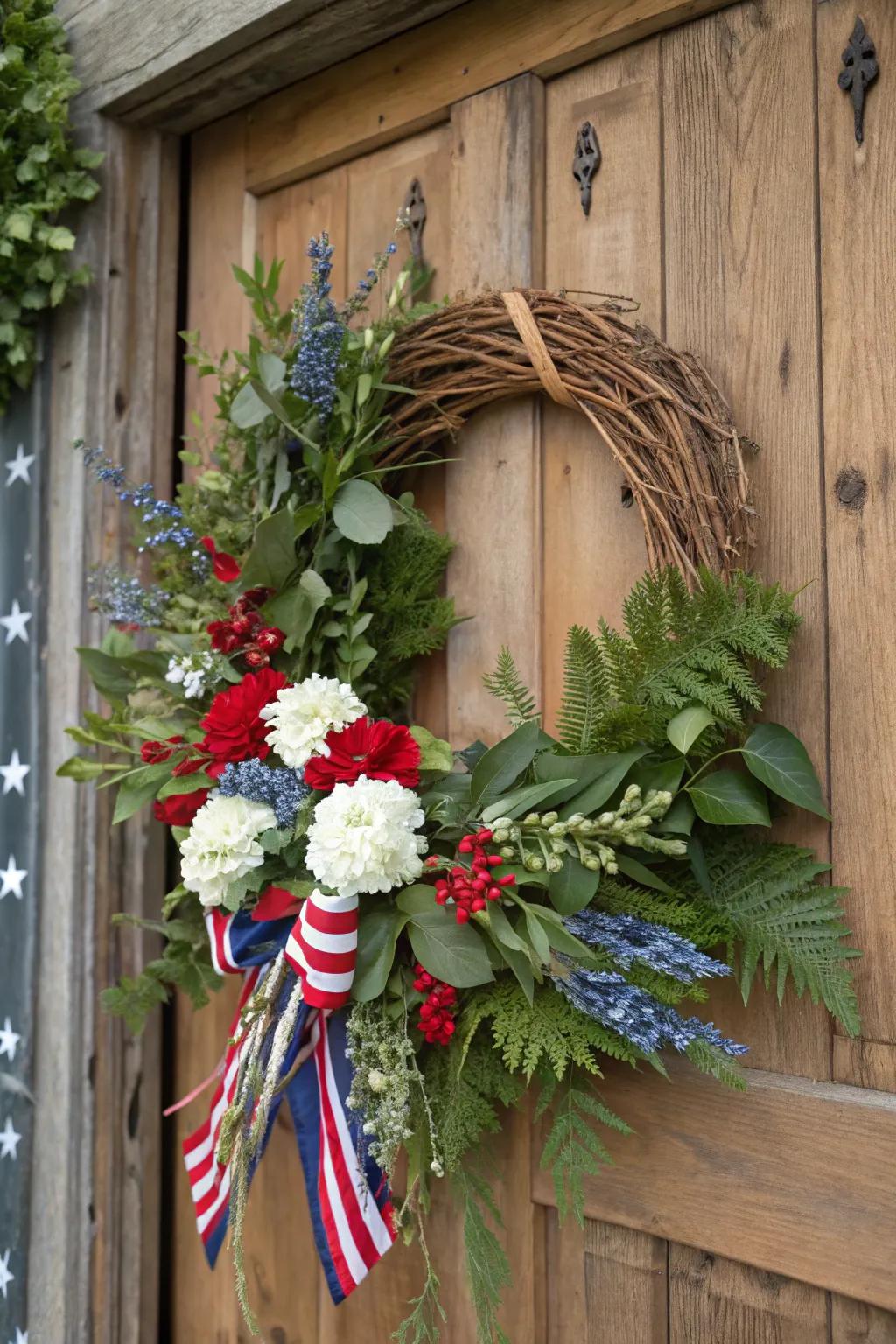 A natural components wreath celebrating the outdoors.