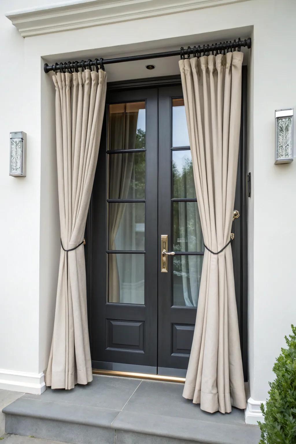 Portière rods allowing curtains to move seamlessly with the door.