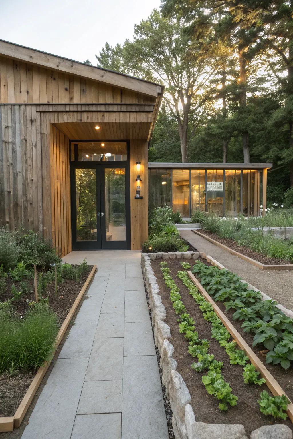 Environmentally friendly accents introducing sustainability and freshness to the entrance.