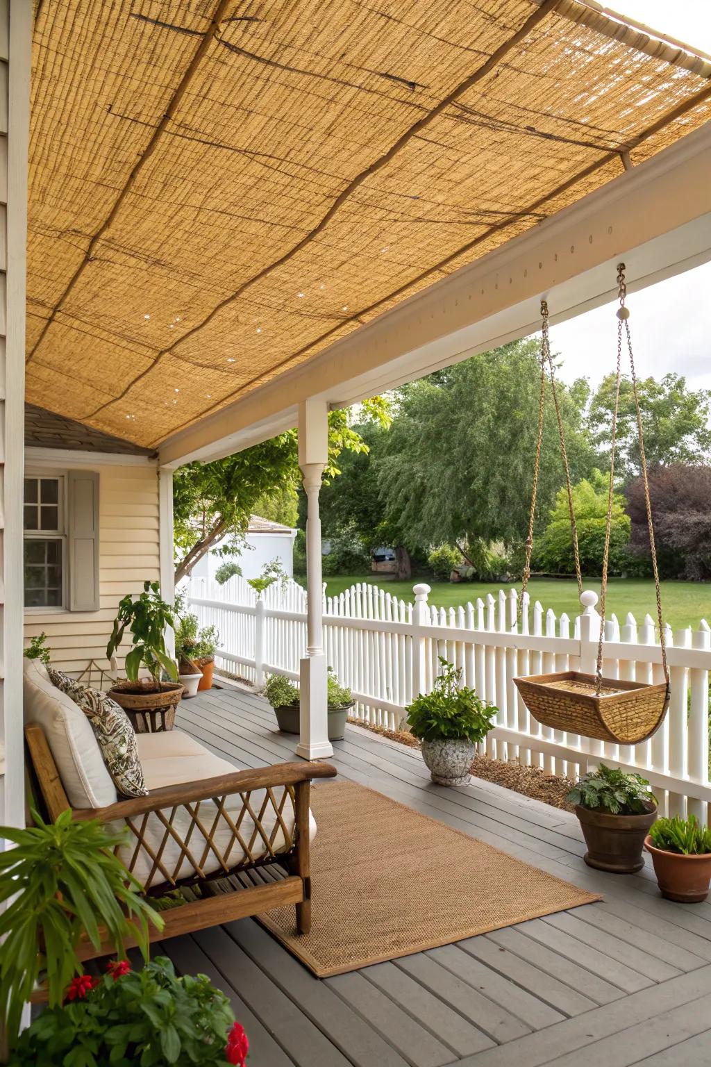 Bamboo weave awnings offer a tropical touch.