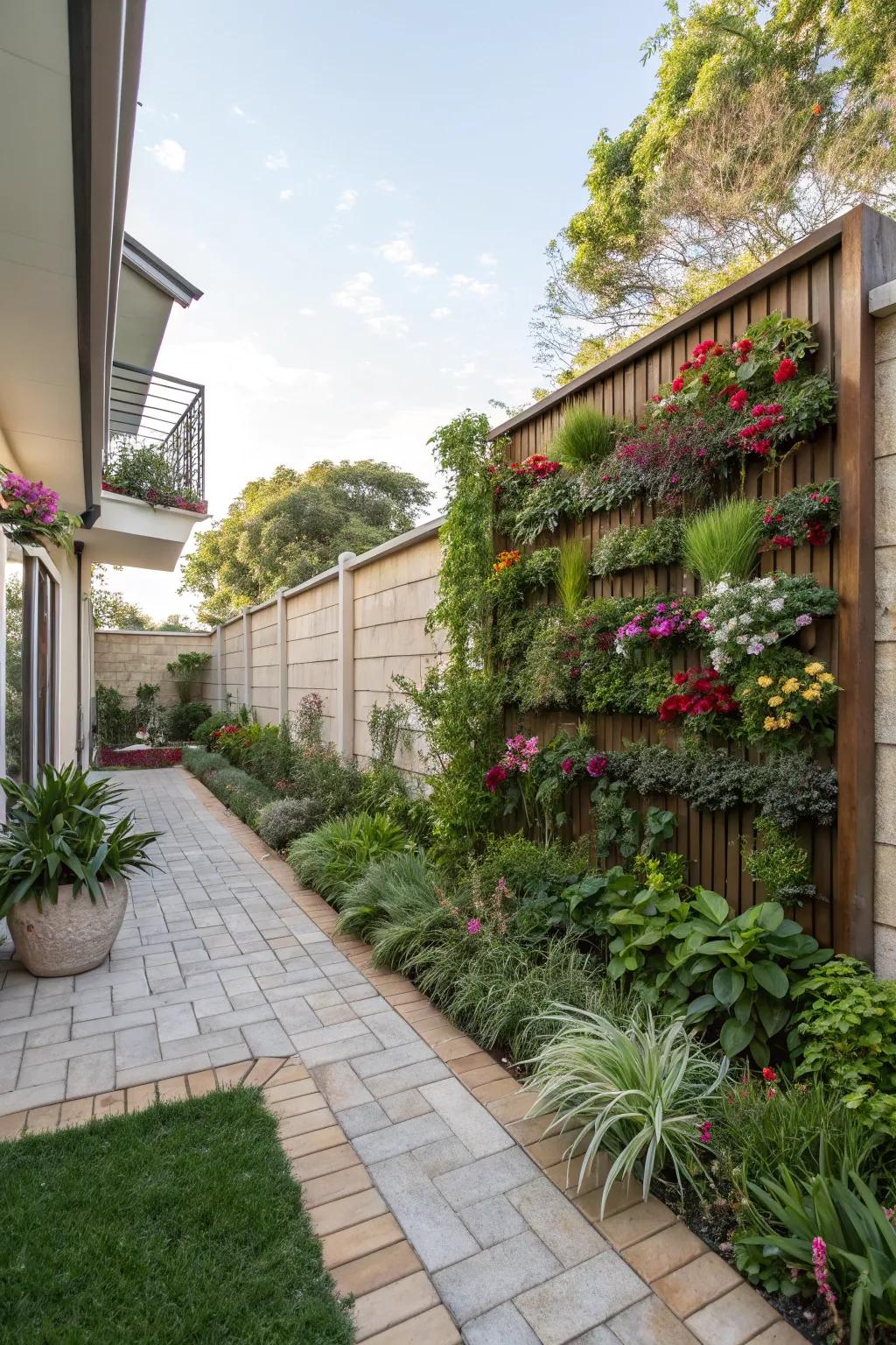 Vertical gardens maximize space and add rich greenery.