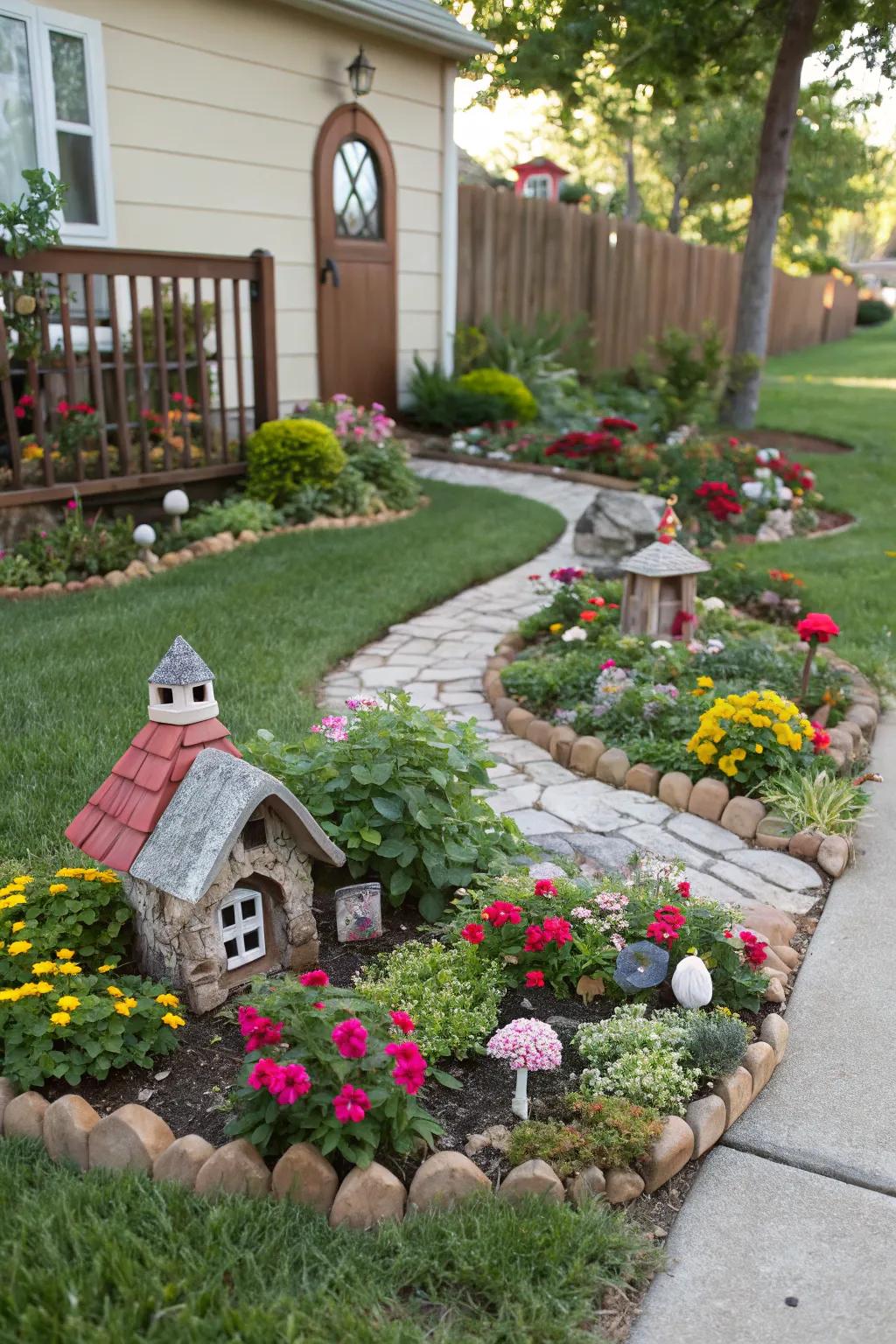 Delight visitors using a whimsical tiny landscape in your growing spaces.