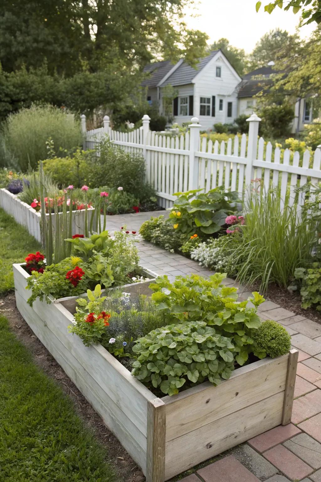 Elevated planters combine functionality with beauty.