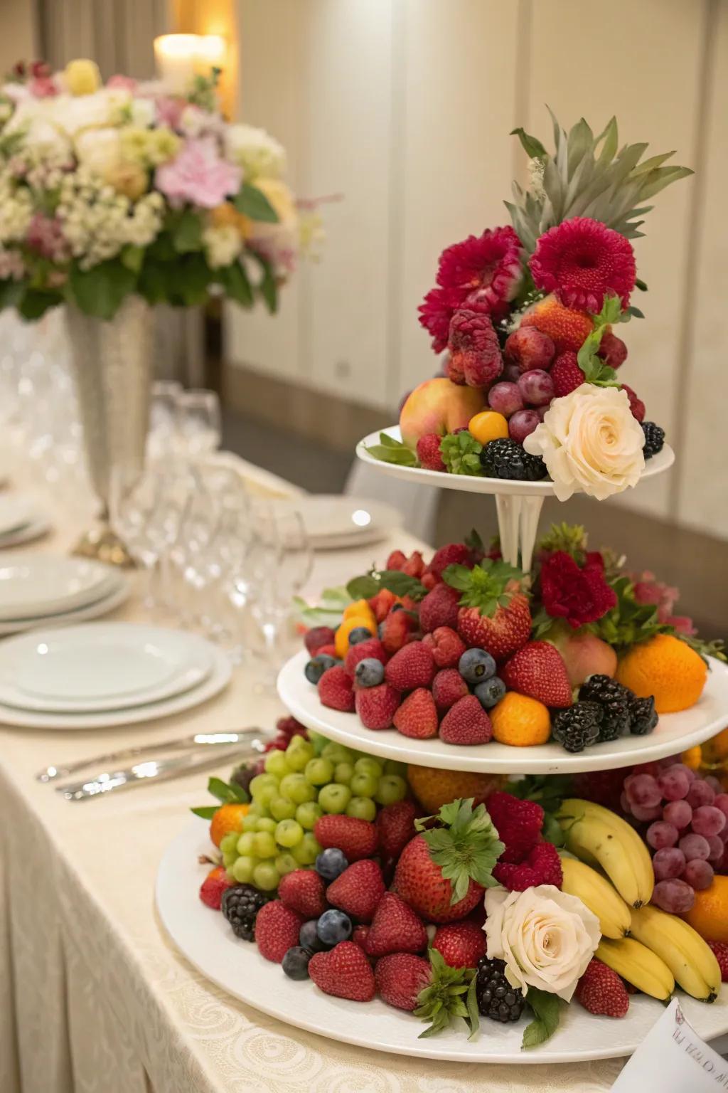An elegant fruit and flower combo perfect for upscale events.