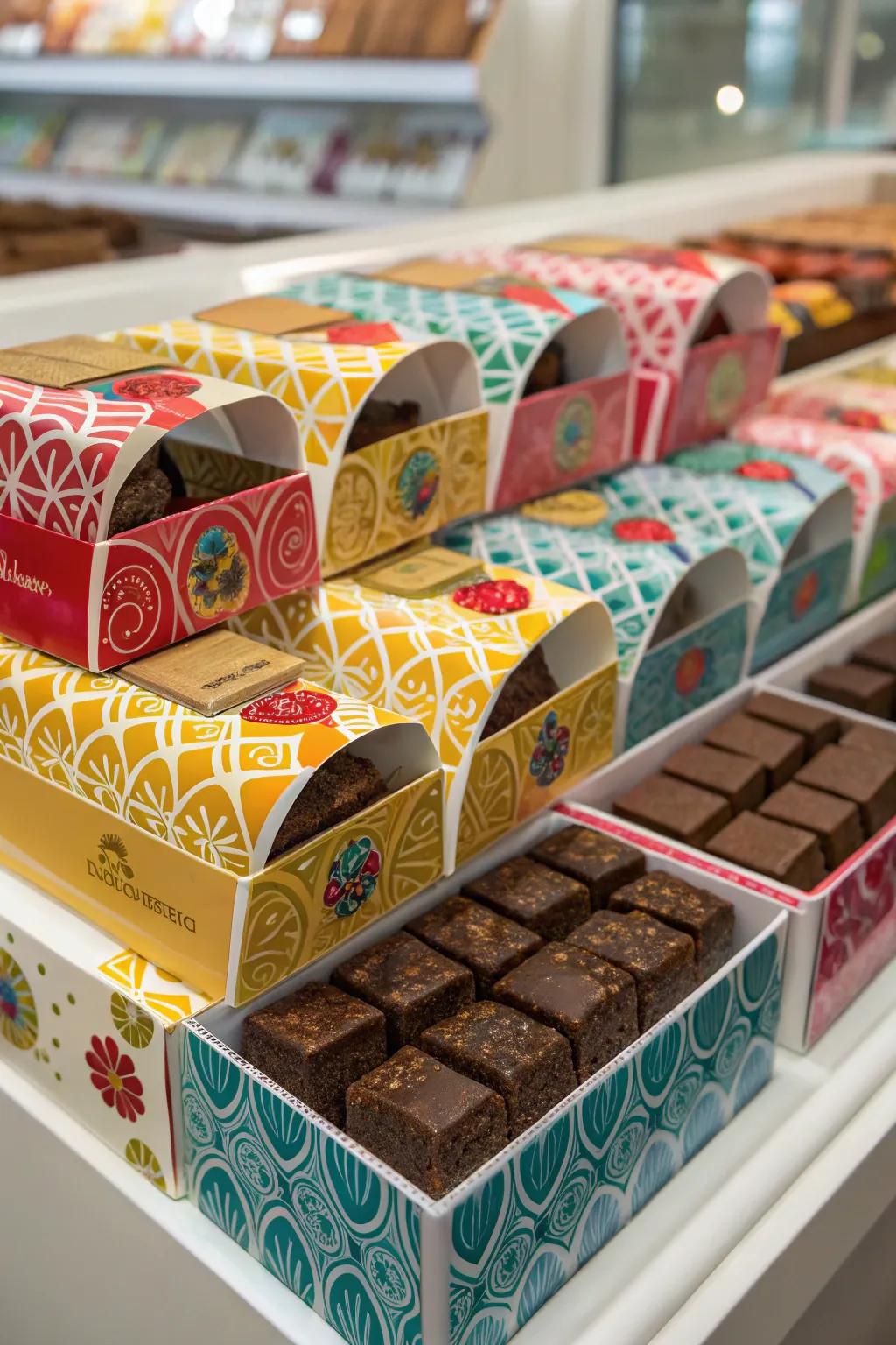 Sleek squares presentation in modern pillow boxes.