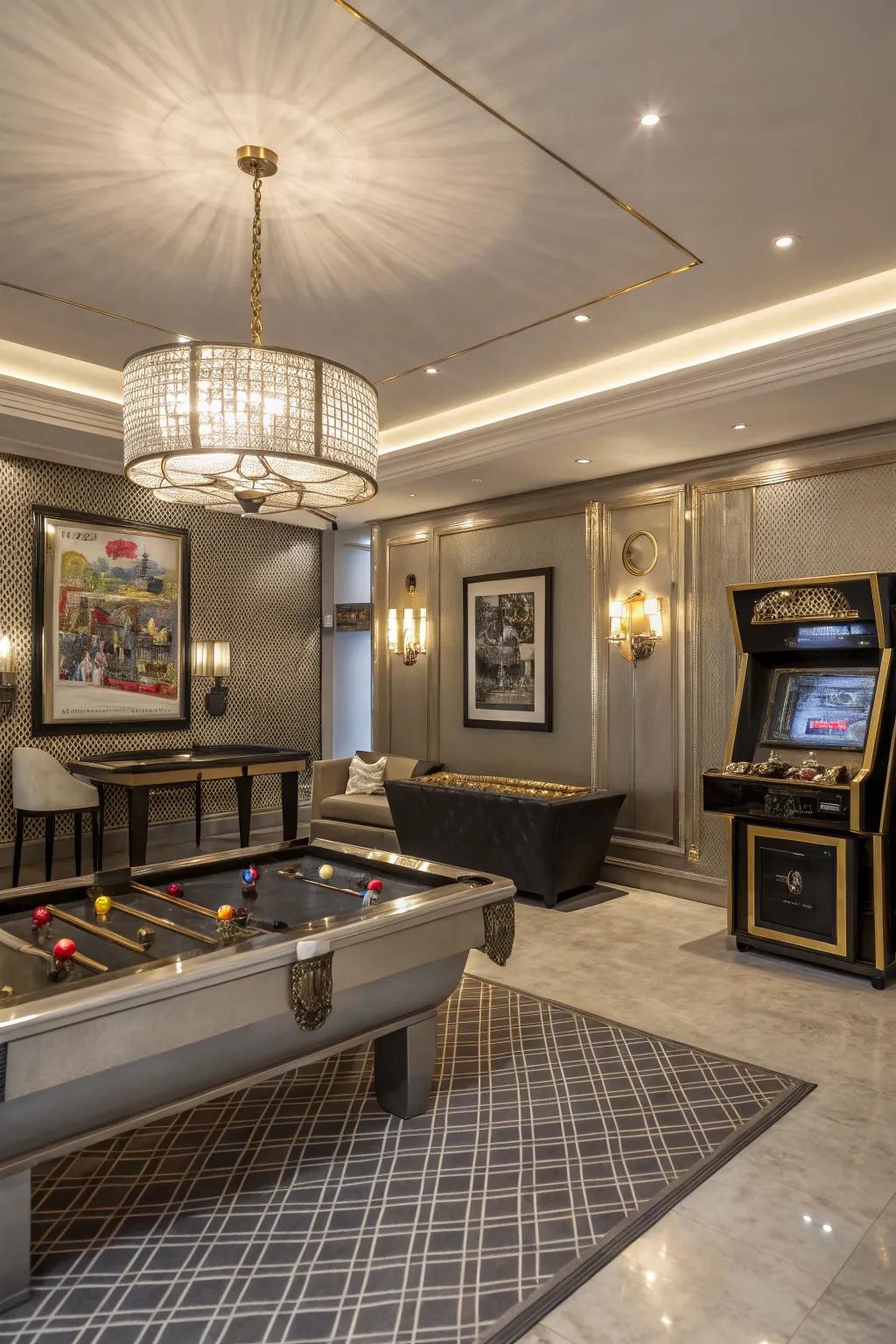 Metallic accents add sophistication and luxury to your game room.