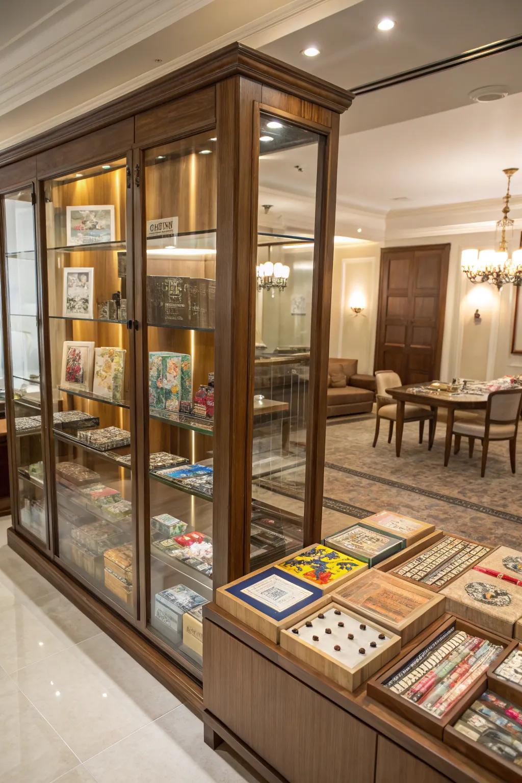 Glass cabinets offer both protection and display.