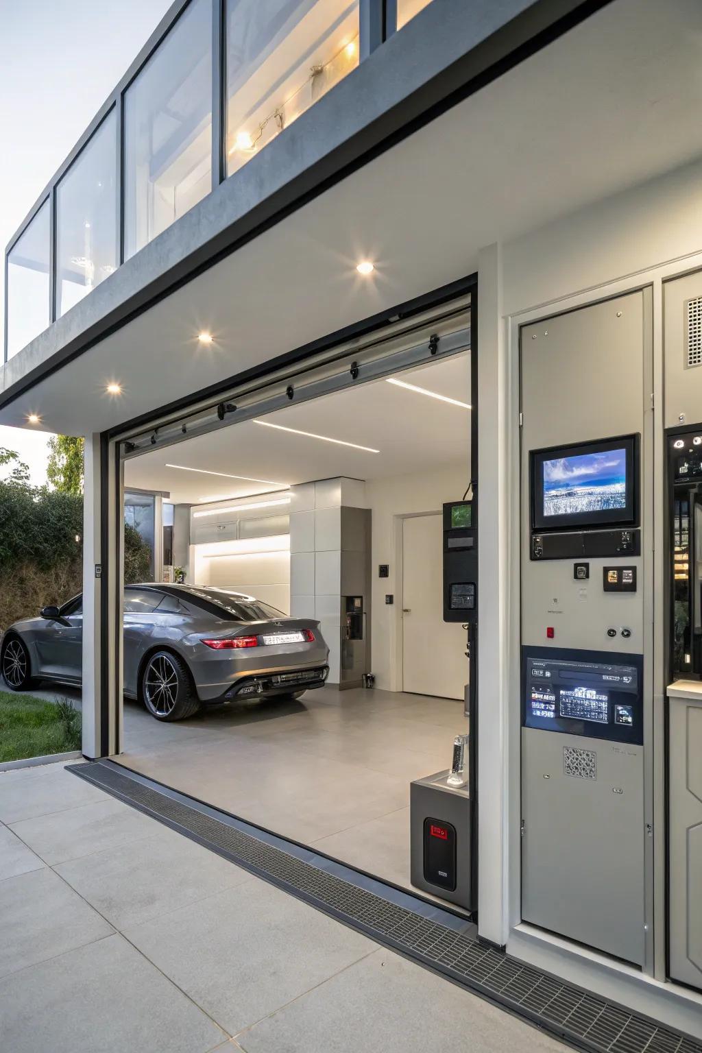 A cutting-edge garage fitted with the latest technology features.