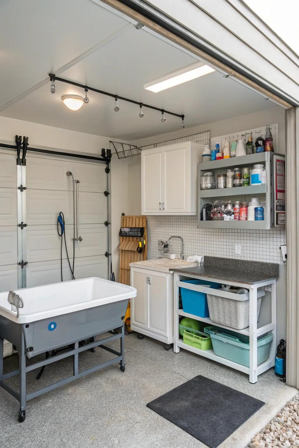 Take care of your pets with a grooming station in the garage.