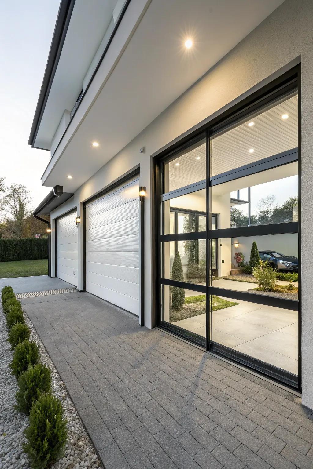 Insulated doors improve comfort and energy efficiency in the garage.