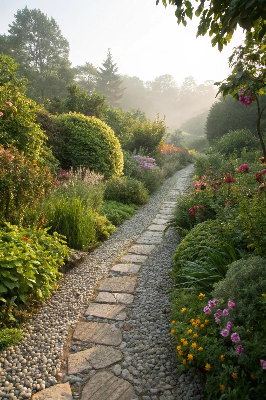 A natural garden walkway that invites exploration and adds natural beauty.