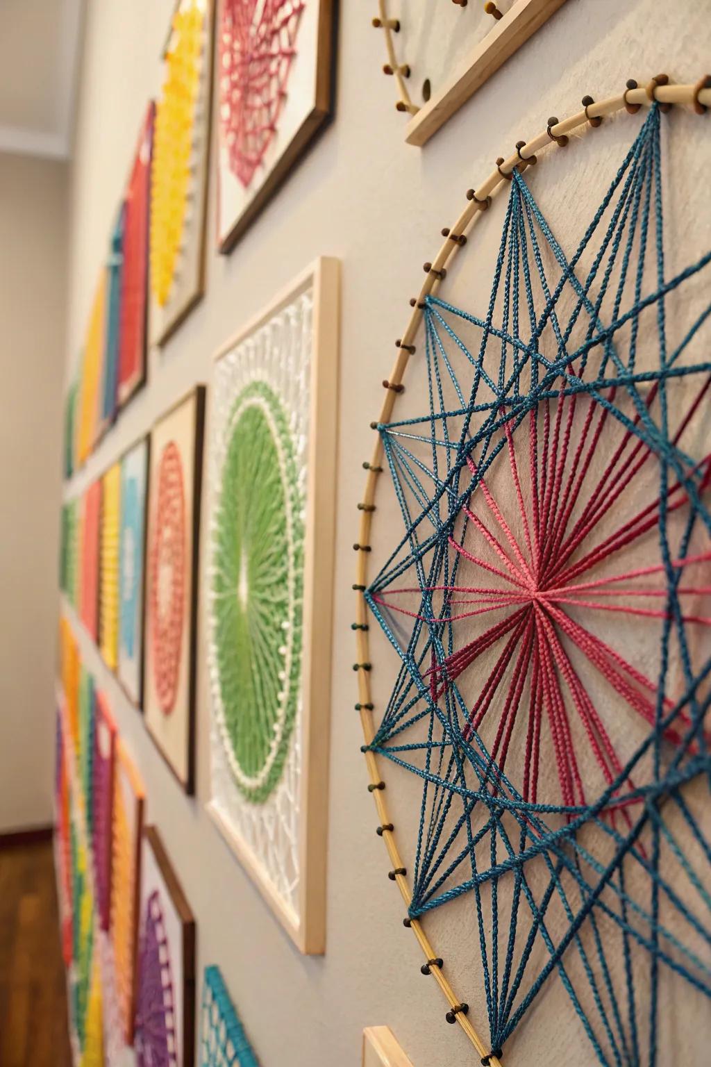 Thread art adds texture and a hands-on touch to geometric decor.
