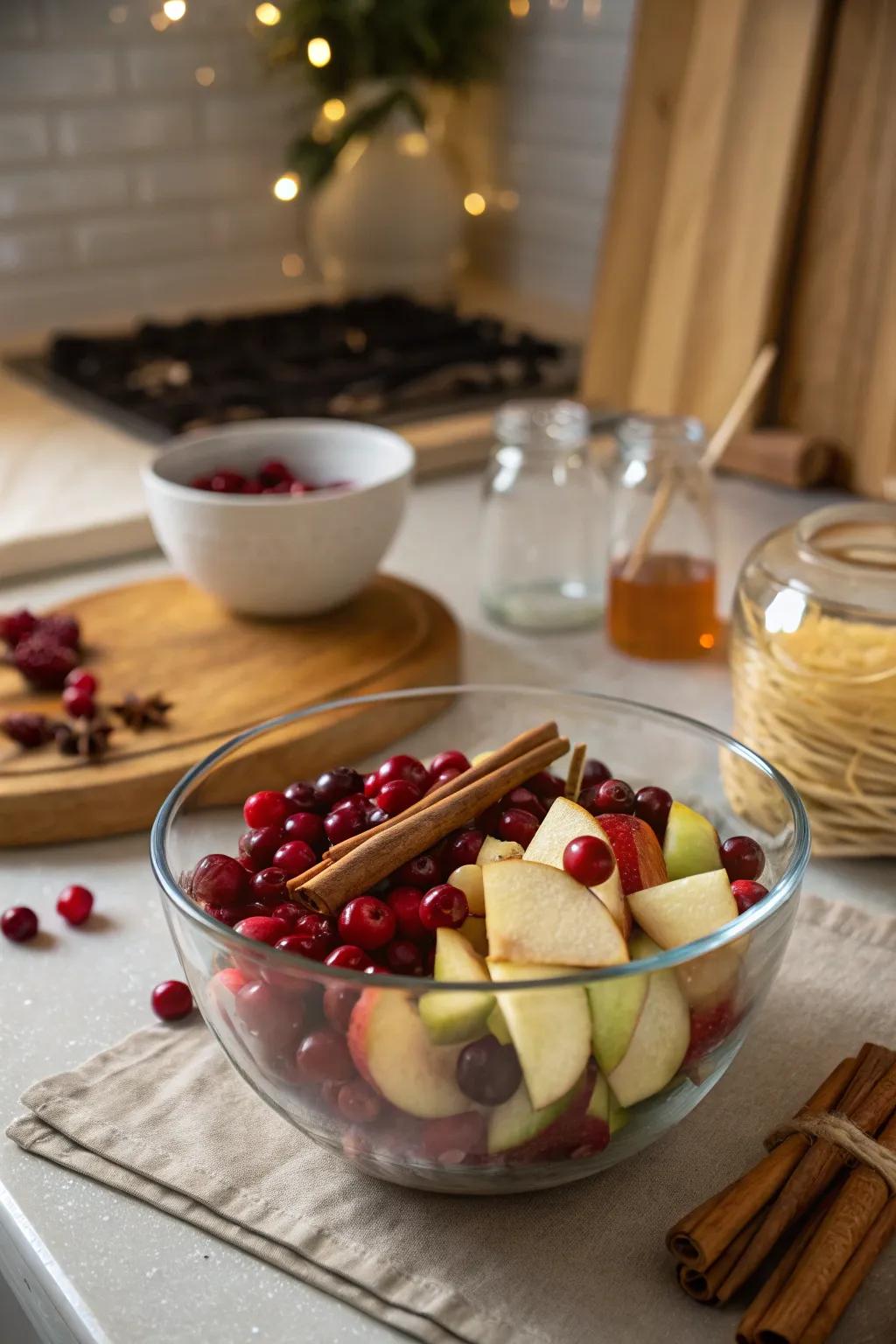The holiday spirit made tangible by the holiday-inspired fruit bowl.
