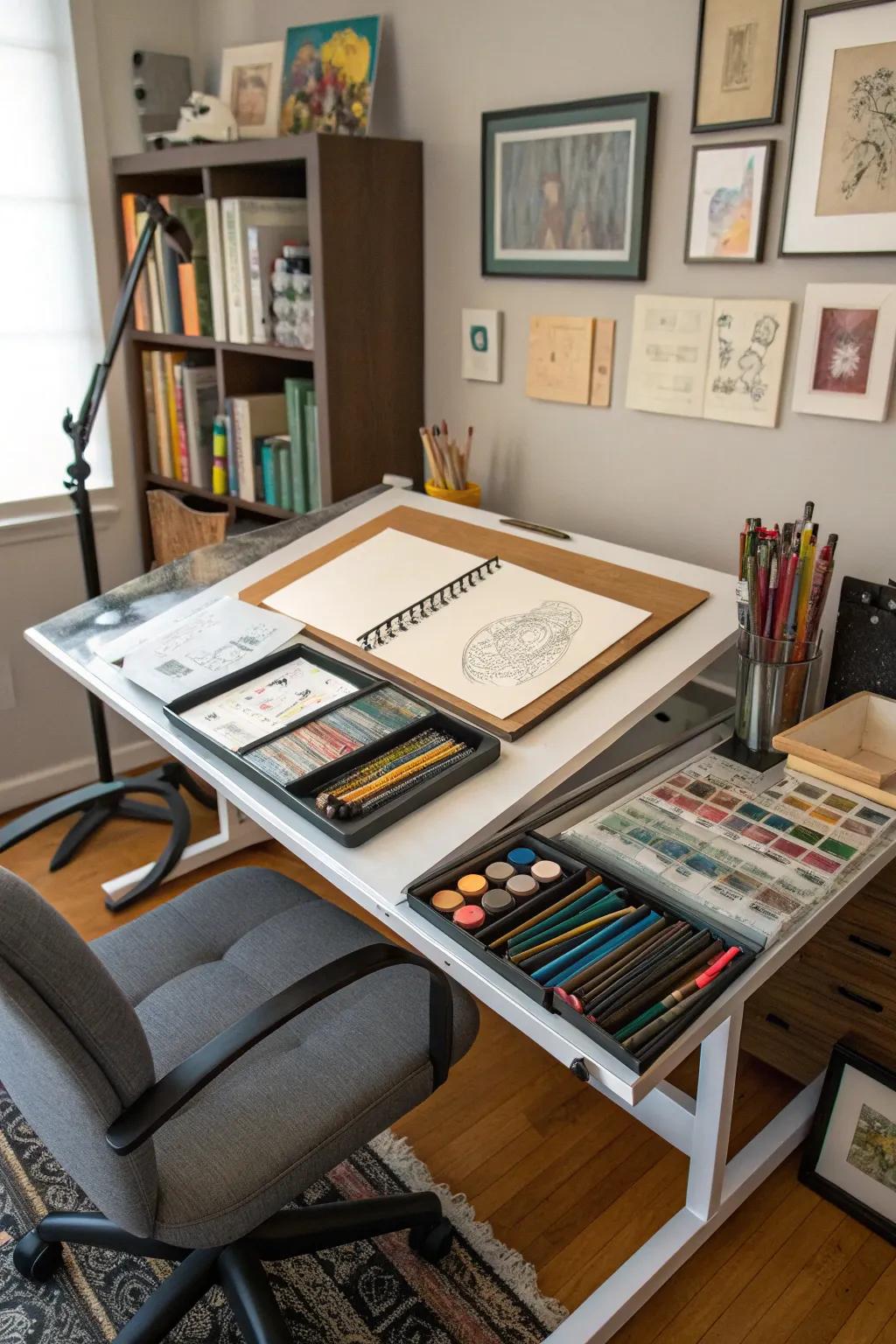 A drawing table is ideal for bringing creative concepts to life.