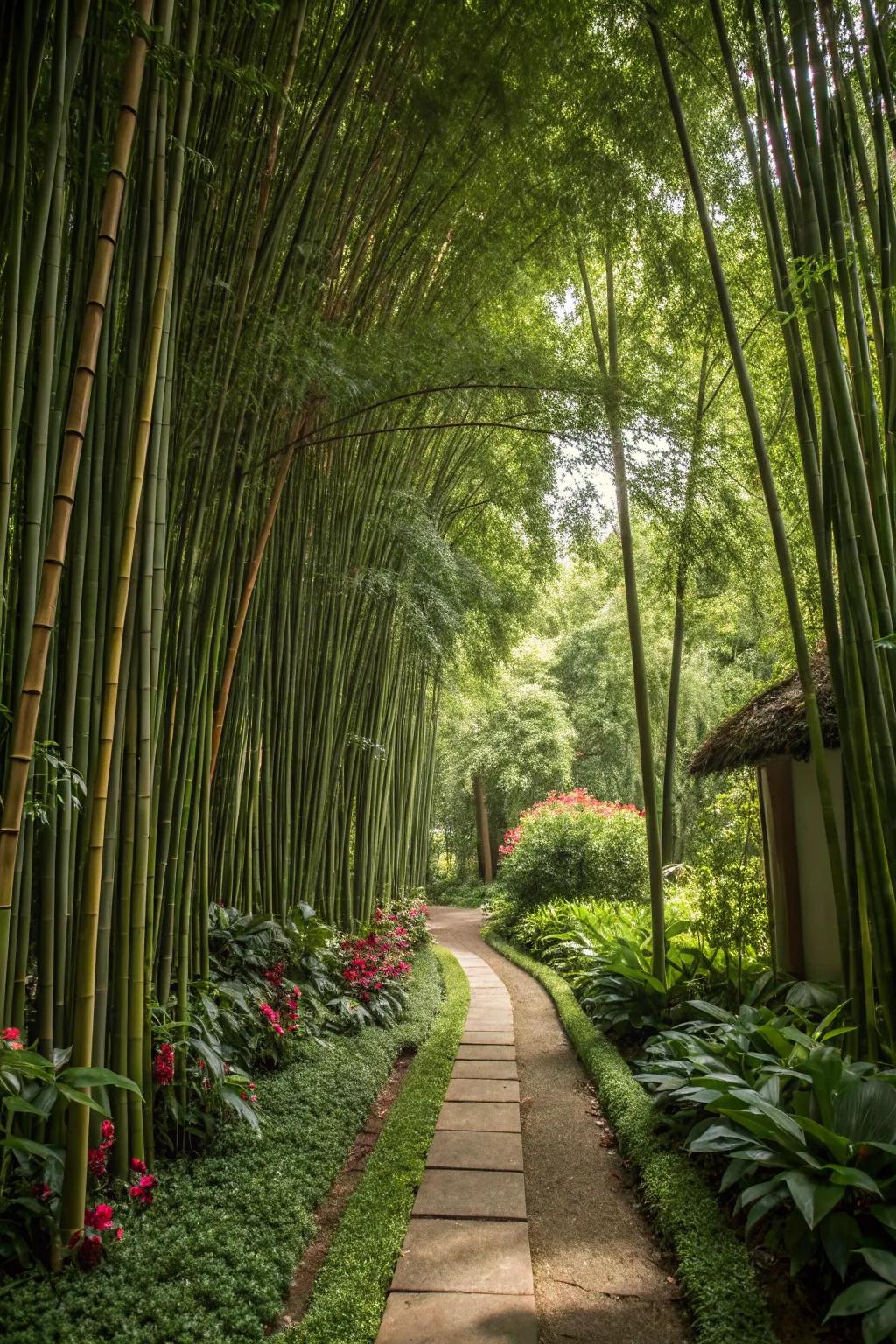 Thickets of bamboo create privacy and add a tropical touch.