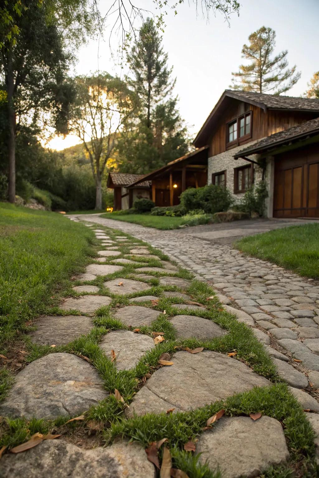 Irregular rocks and grass create a natural, organic vibe.