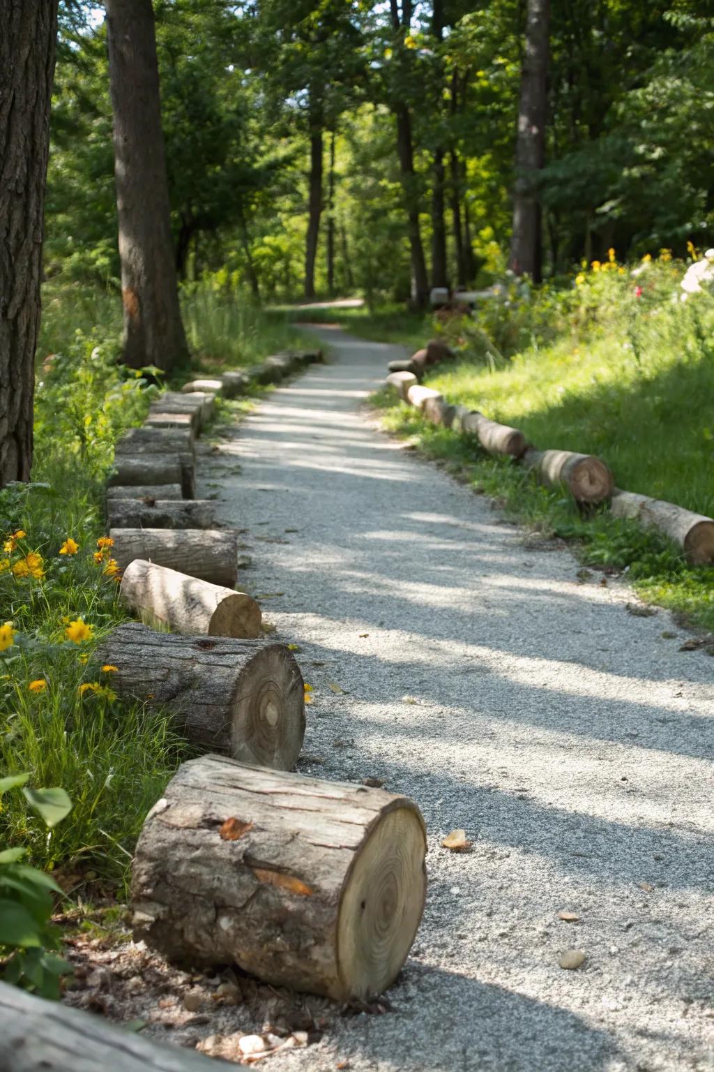 A stone chip walkway enhanced with natural elements