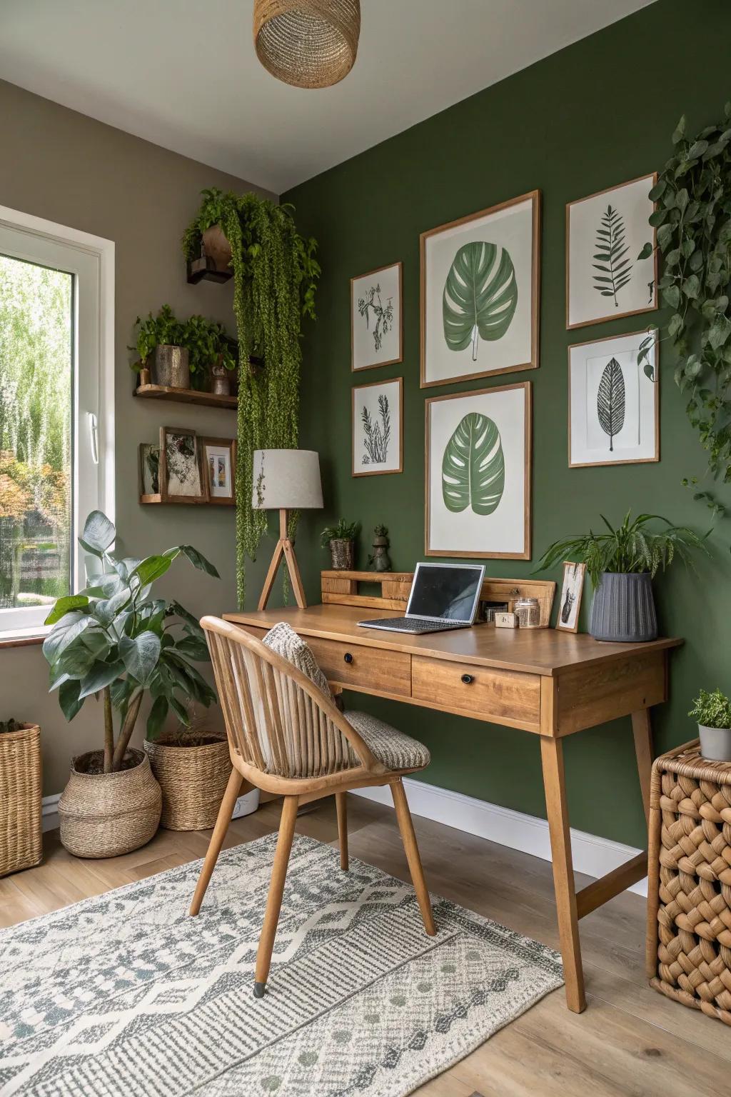 A green wall brings a garden feel to this calming office space.