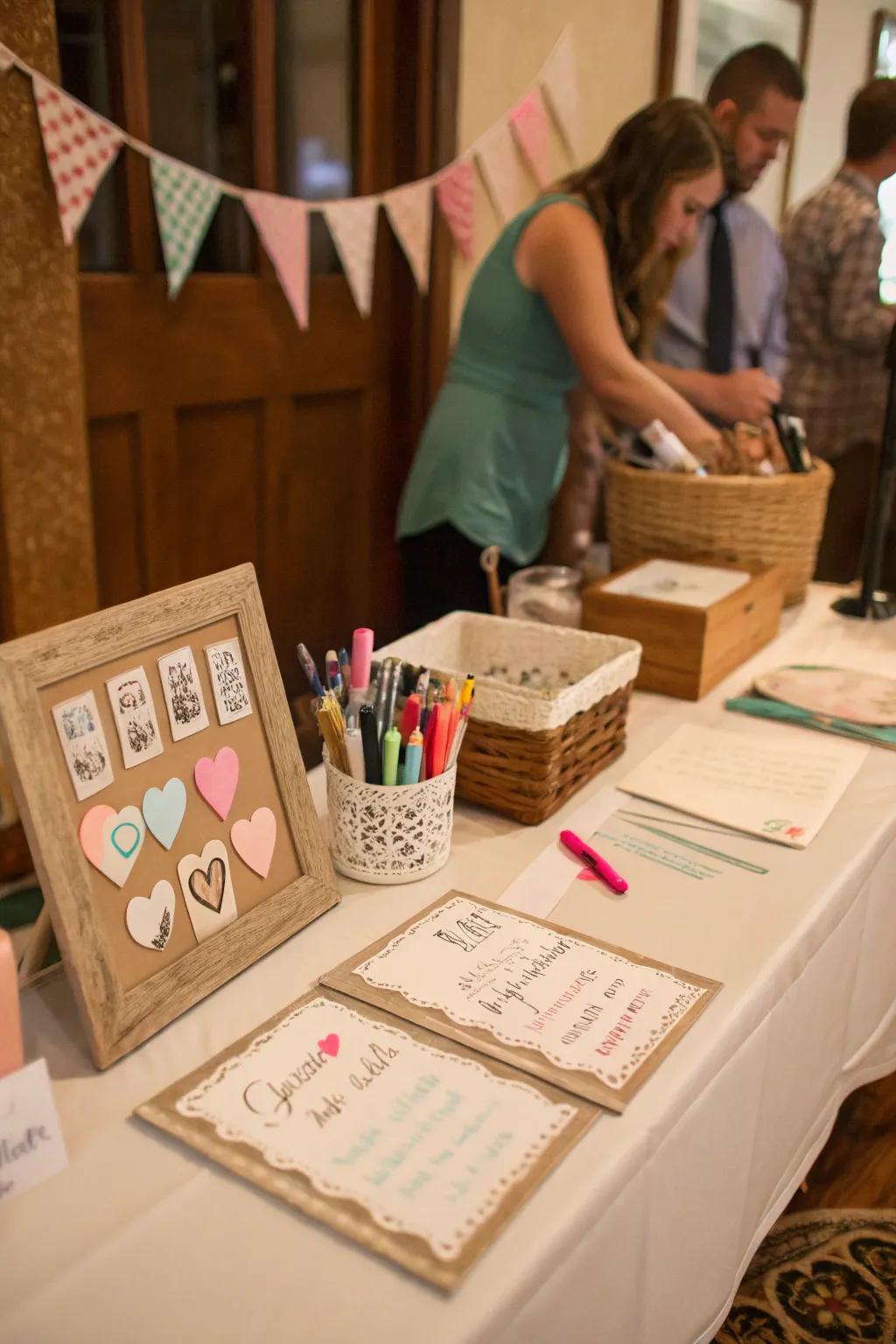 A creative corner encourages creative guest wishes.