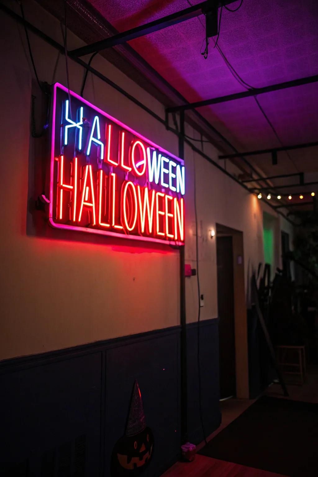 Neon signs introducing a lively radiance to Halloween nights.