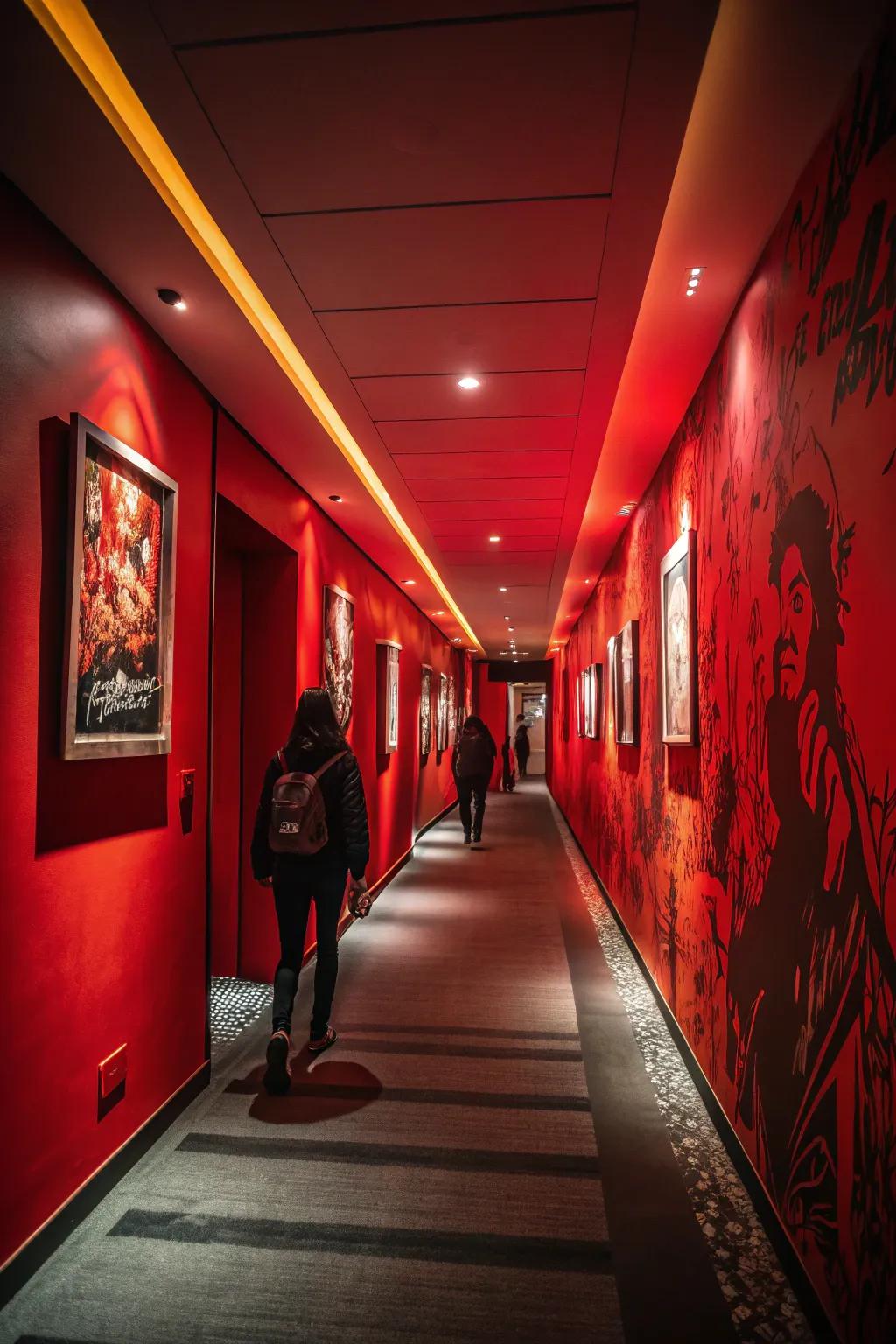 Red walls produce a bold and passionate statement in any hallway.