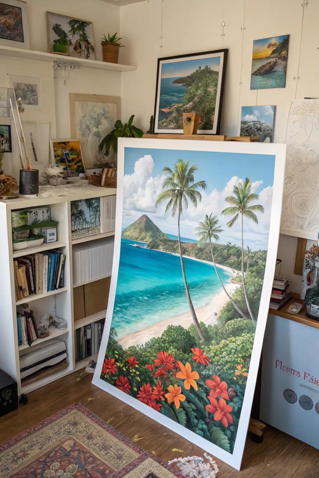An unreal Hawaiian dreamscape poster that enhances a creative room.