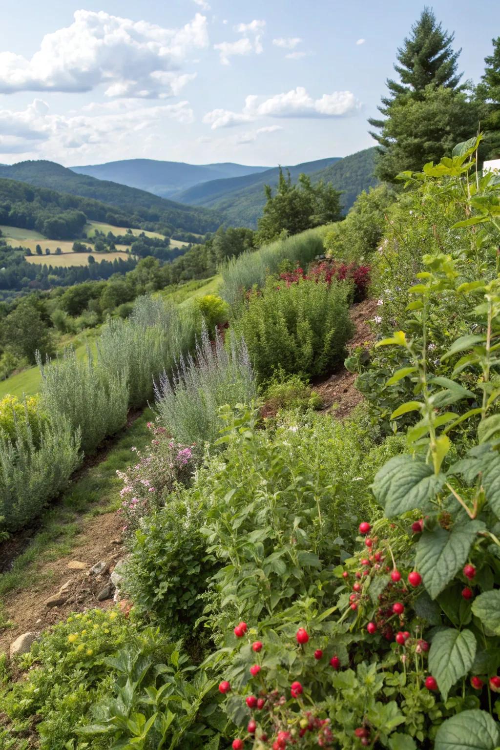 Plants you can eat add functionality and flavor to hillside gardens.