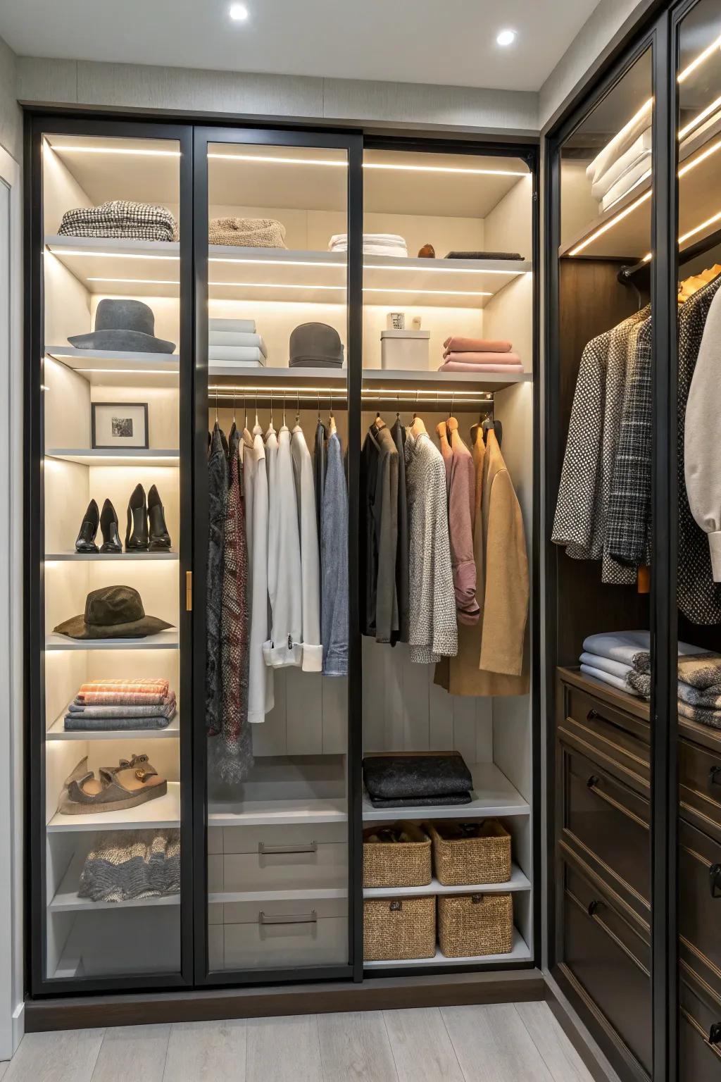 Turn your closet into a boutique with elegant glass doors.