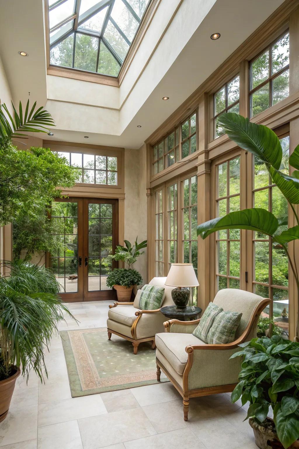 A natural color palette creating harmony and peace in an atrium.