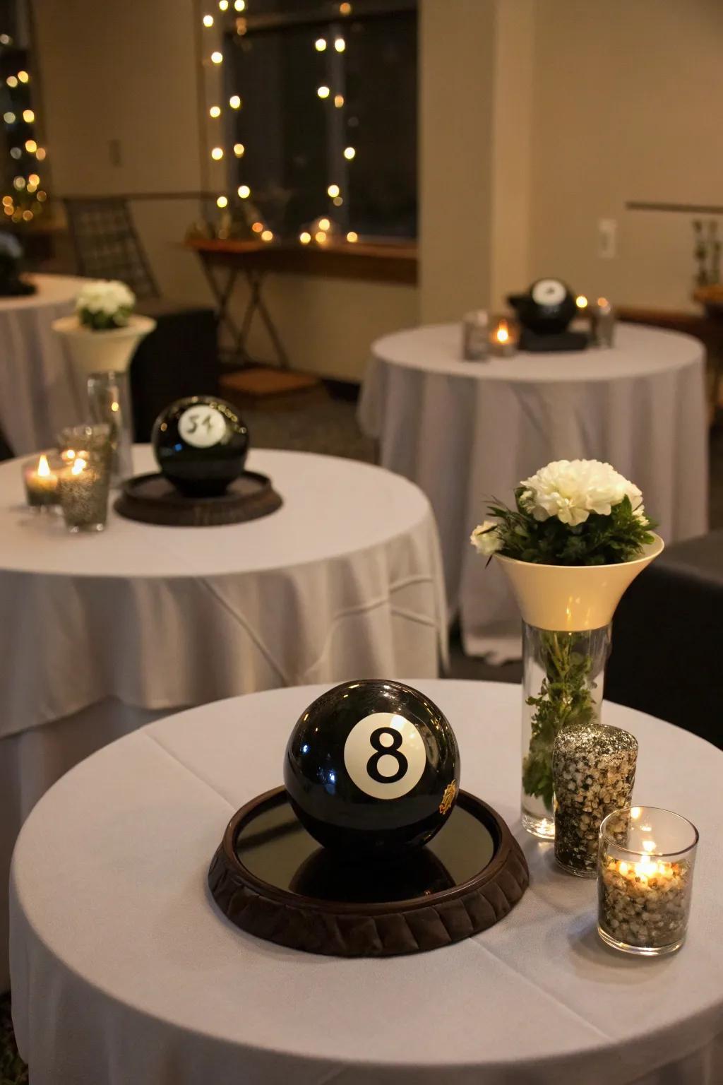 Mystery Answer Balls serve as playful and interactive decor.