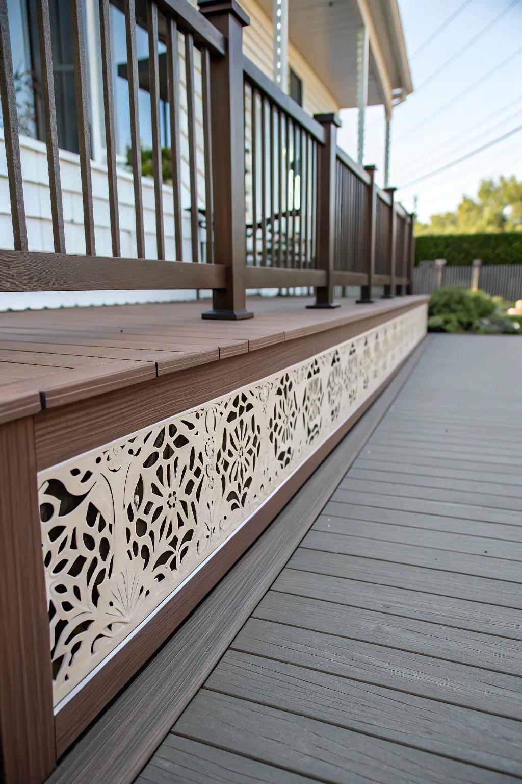 Ornamental cutouts personalize the deck skirting.