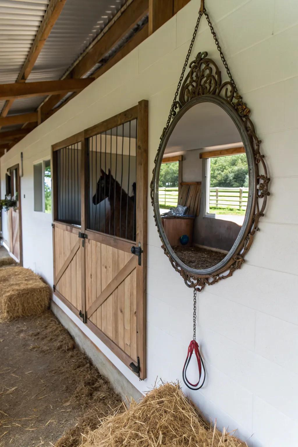 Decorative mirrors enhance space and add elegance.